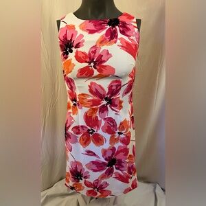 Tropical Vacation Dress; Watercolor Like Floral Print Sheath